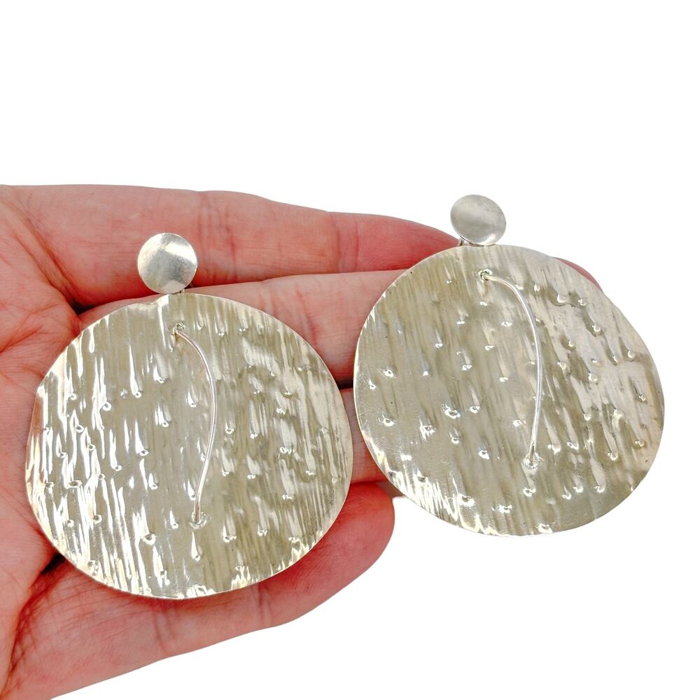 Vintage Sterling Silver 925 Large Hammered Disc Earrings